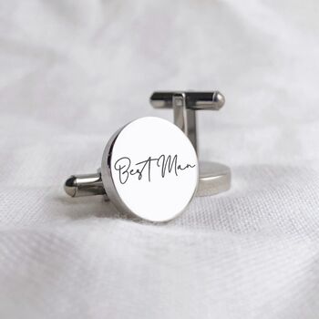 Stainless Steel Personalised Circle Wedding Cufflinks, 2 of 3