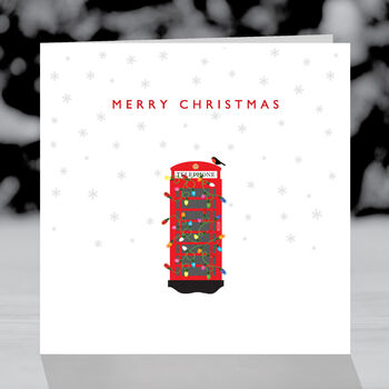 Pack Of Six Robin On A Festive Phone Box' Card, 2 of 5