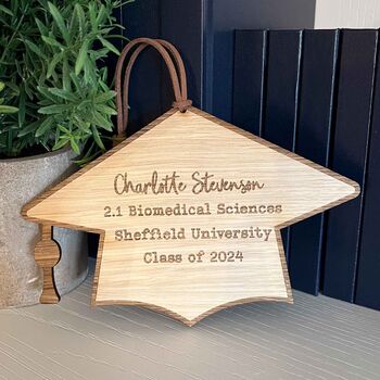 Personalised Wooden Graduation Cap Sign Gift, 4 of 9