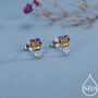 Pansy Enamel Stud Earrings In Sterling Silver, thumbnail 1 of 11
