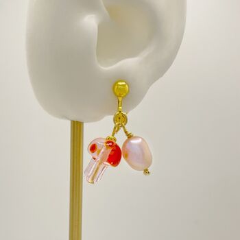 Mushroom And Lavender Pearls Clips Earrings, 5 of 6