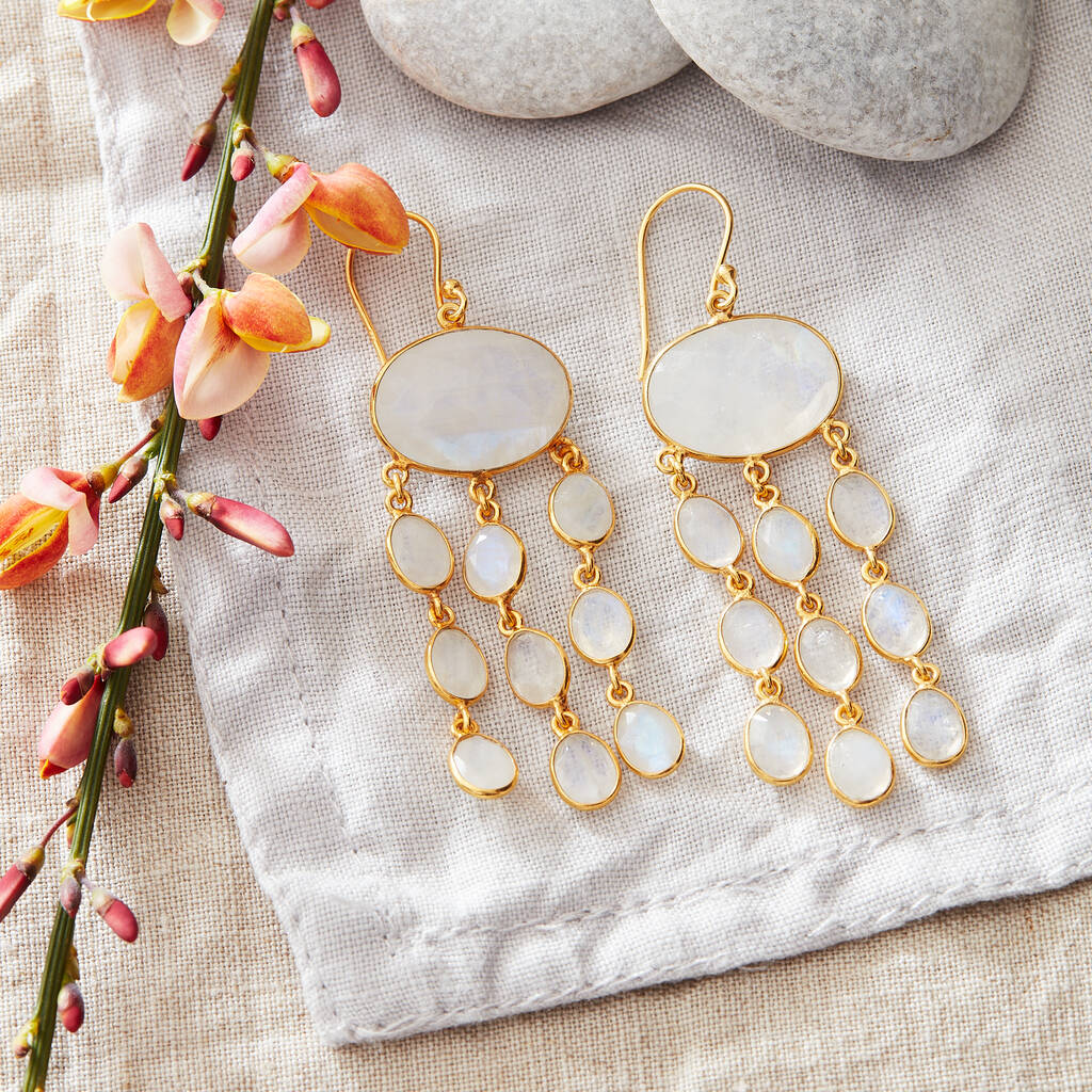 Moonstone Gold Plated Silver Jellyfish Earrings By Rochejewels