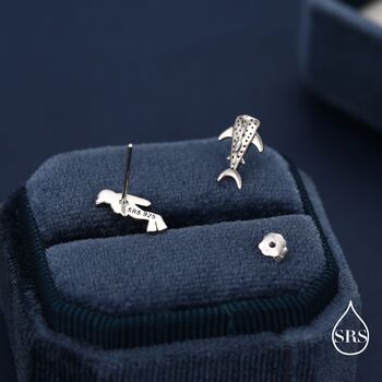 Mismatched Scuba Diver And Whale Shark Stud Earrings In Sterling Silver, 4 of 12