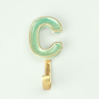 G Decor Alphabet Green Crackle Hooks Antique Brass, 7 of 11