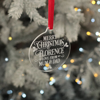 Holly Merry Christmas Message Acrylic Tree Decoration Bauble, 2 of 4