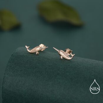Tiny Narwhal Unicorn Whale Stud Earrings In Sterling Silver, 2 of 12