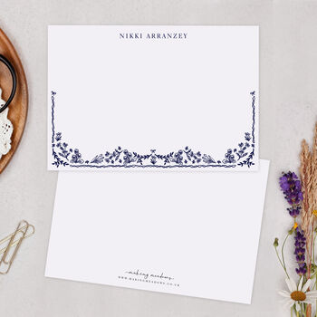Personalised Navy Blue Floral Note Cards A6 Notecard Set, 4 of 5