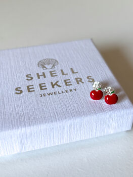 Red Enamel Apple Stud Earrings, 4 of 7