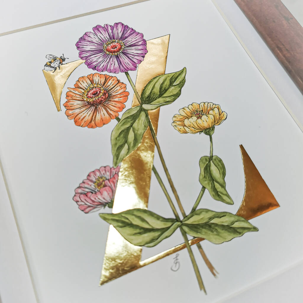 Z Is For Zinnia Gilded Print, 1 of 7