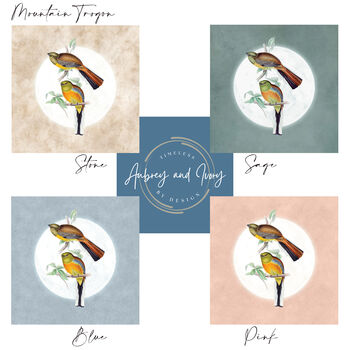 Mountain Trogon Moon Art Print – Vintage Japandi Style, 3 of 9