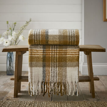 Ripon Supersoft Ochre Faux Mohair Jacquard Knitted Check Throw 130x180cm 41023704, 4 of 4