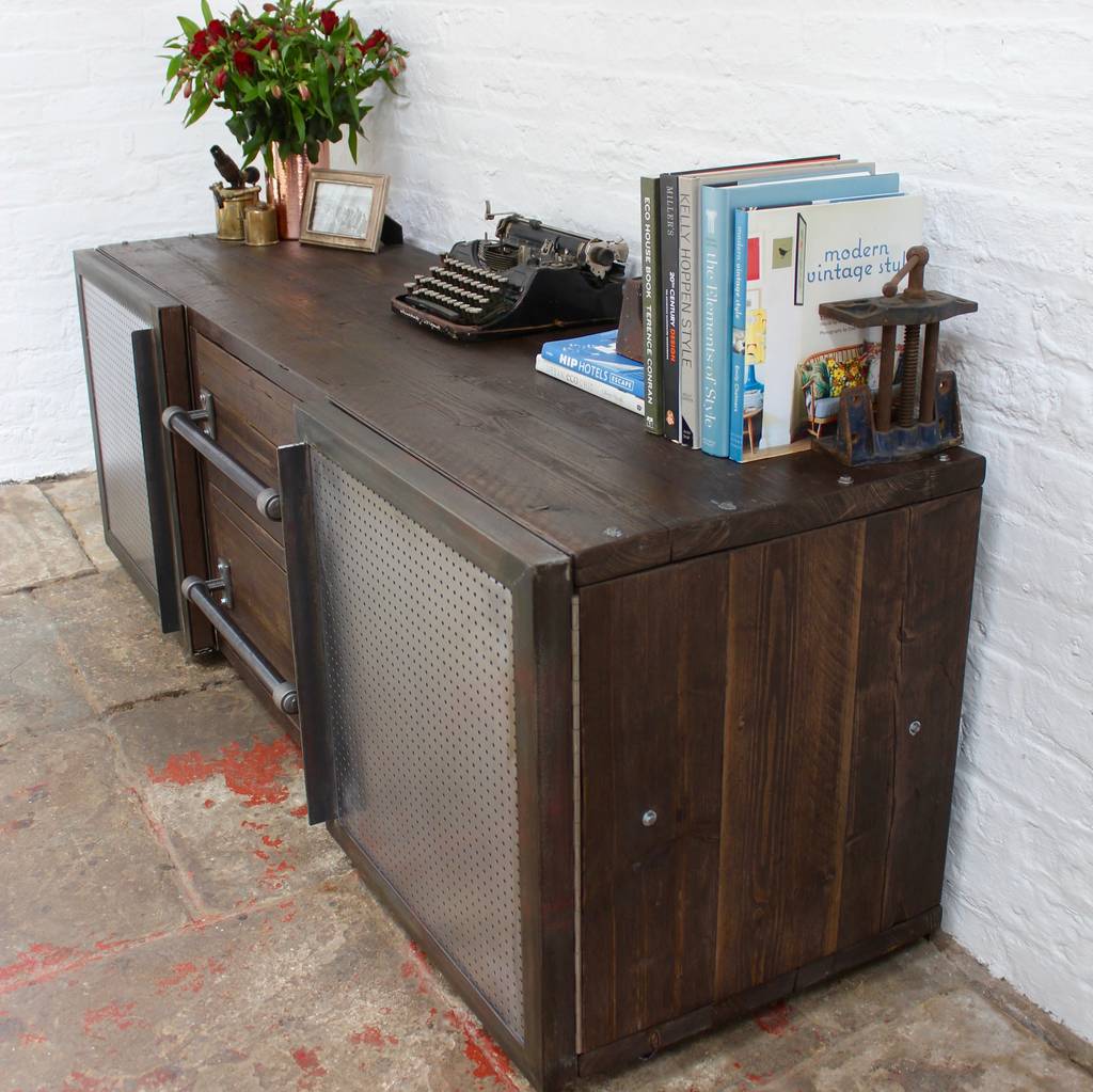 Shipton Industrial Wood And Perforated Steel Sideboard, 1 of 8