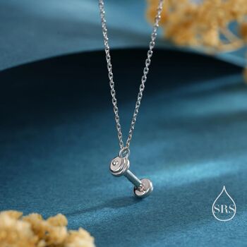 Sterling Silver Tiny Dumbbell Pendant Necklace, 3 of 12
