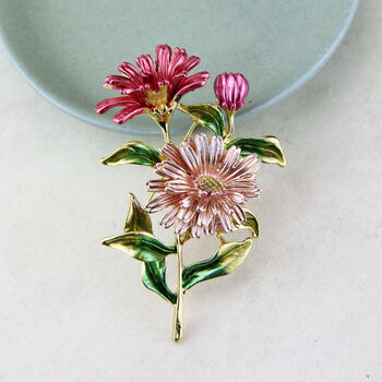 Colourful Enamel Chrysanthemums Flower Brooch, 5 of 10