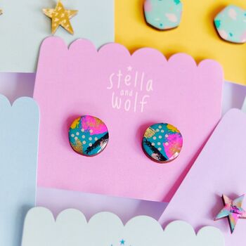 Colourful Abstract Wooden Stud Earrings, 7 of 9