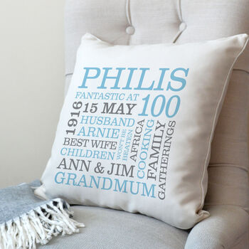 Personalised 100th Birthday Word Art Cushion, 8 of 9