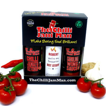 'Hot Stuff' Personalised Chilli Sauce Gift Set, 3 of 8