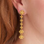 Gold Filigree Stud Long Drop Earrings. Gold Vermeil, thumbnail 2 of 7