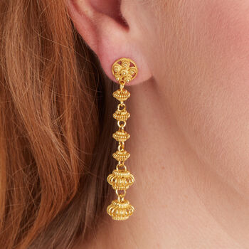 Gold Filigree Stud Long Drop Earrings. Gold Vermeil, 2 of 7