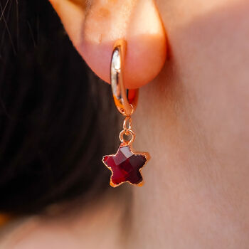 Garnet Star Hoop Earrings, 2 of 11