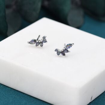 Sterling Silver Mystic Topaz Cz Marquise Cluster Stud Earrings, 2 of 9
