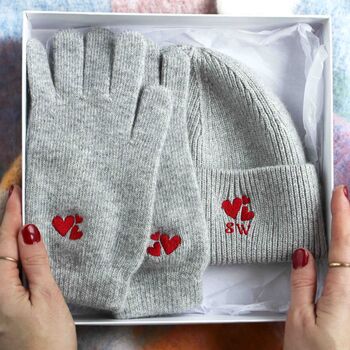 Personalised Cashmere Valentine Hat And Gloves Gift Set, 3 of 9