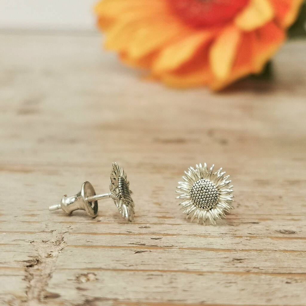 Sunflower Silver Stud Earrings By Scarlett Off The Map Jewellery
