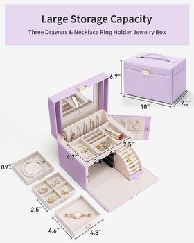 Three Layers Mirrored Jewellery Box Organizer Case, 11 of 12