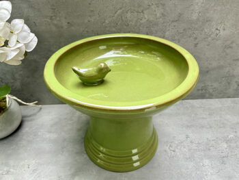 Green Ceramic Garden Birdbath Bird Feeder – 28cm, 5 of 9