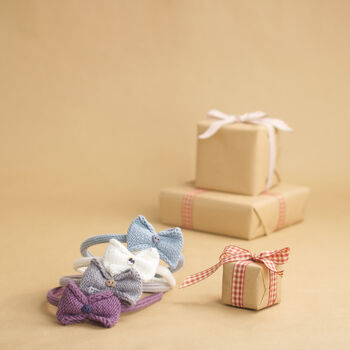Handknitted Organic Cotton Bow Hairband, 4 of 9