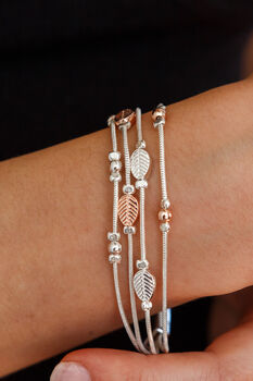 Silver And Rose Plated Multi Layered Leaf Bracelet, 2 of 7