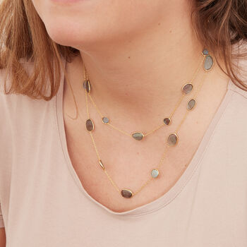 Labradorite Pebble Gold Plated Silver Long Necklace, 7 of 8