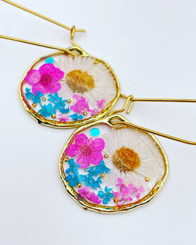 Real Daisies Circle Earrings Small Hand Made, 2 of 11