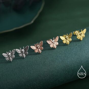 Sterling Silver Death's Head Hawkmoth Moth Stud Earrings, 7 of 12