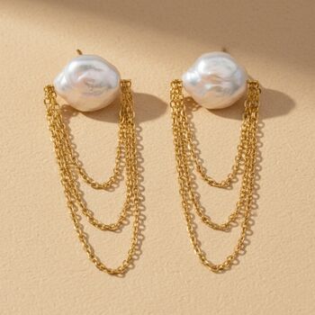 Pearl 18k Gold Plated Waterproof Chain Earrings, 3 of 4