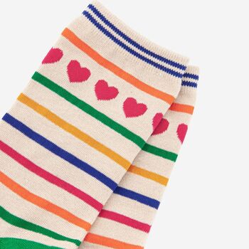 Women's Bamboo Socks Rainbow Stripe Heart Print, 4 of 4