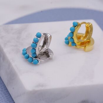 Turquoise Stones Huggie Hoop Earrings, 5 of 12
