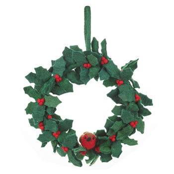 Handmade Felt Christmas Holly Wreath With Robin, 2 of 4