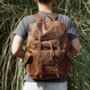 Military Style Genuine Leather Backpack In Tan, thumbnail 3 of 12