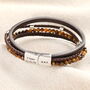 Men's Personalised Brown Leather Stainless Steel Tigers Eye Bracelet, thumbnail 1 of 6