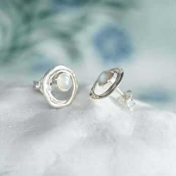 Sterling Silver Rainbow Moonstone Stud Earrings, 3 of 8