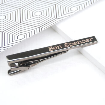 Personalised Silver Rectangle Cufflinks And Tie Clip Set, 4 of 7