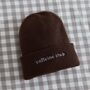Personalised Walnut Brown Beanie Hat With Customisable Slogan, thumbnail 1 of 3