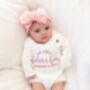 Our First Father's Day Embroidered Personalised Baby Romper Three Colours Available, thumbnail 3 of 7