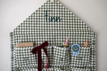 Personalised Green Gingham Ruffle Advent Calendar Embroidered, 3 of 12