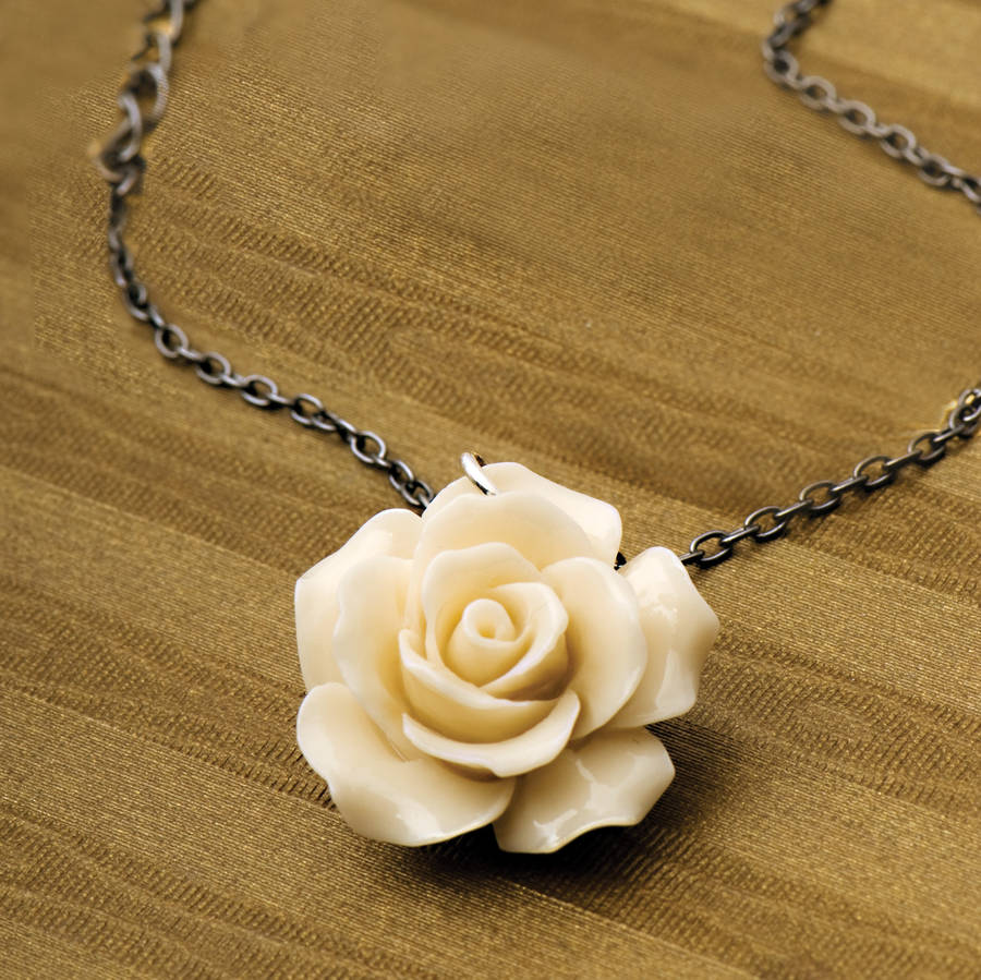 Vintage Bakelite Rose Sterling Silver Flower Necklace By Grace & Valour ...