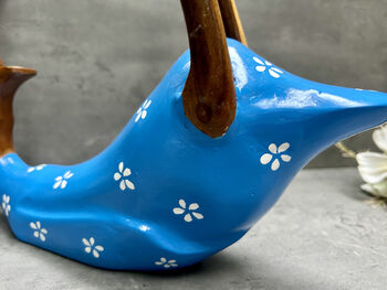 Handcrafted Wooden Drunken Duck Wine Bottle Rack Holder Blue White, 10 of 12