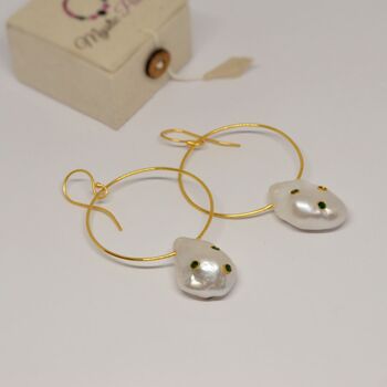Baroque Pearl Gold Hoop Earrings, 2 of 7