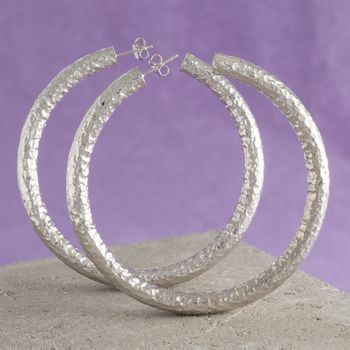 Thick Hammered Hoop Earrings In Gold Plate And Silver, 6 of 6