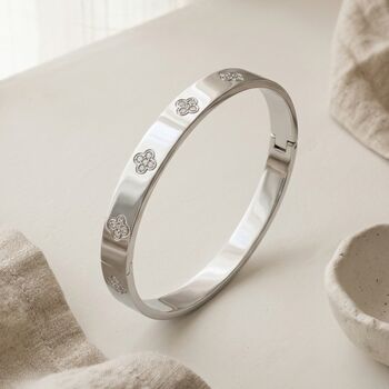 Clover Bangle Silver Non Tarnish Waterproof, 3 of 7
